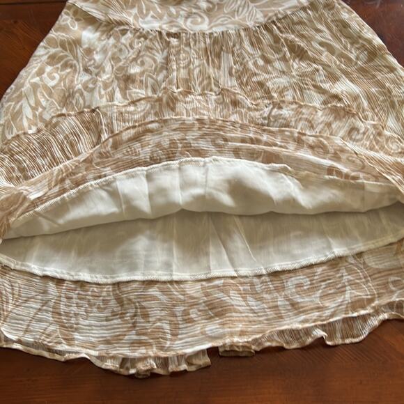 Pendleton Petite Size 6 Tan & Cream Print Crinkle Chiffon Skirt Knee Length - Picture 6 of 8